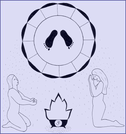 Worshippers at the feet of the worshipped one